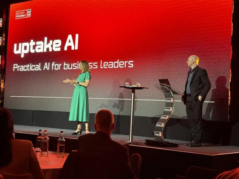 Lucy Pitt and Andrew Whyatt-Sames on stage at Mission Possible 2026